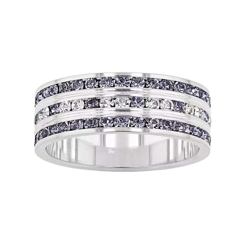 Traditions Jewelry Company‎ Sterling Silver Gray & Clear Crystal Three Row Ring